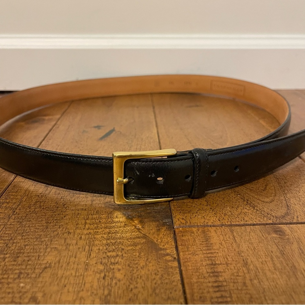 Mens Trafalgar Sz 42 Dress Belt Polished Cortina Leather Black Gold Buckle USA